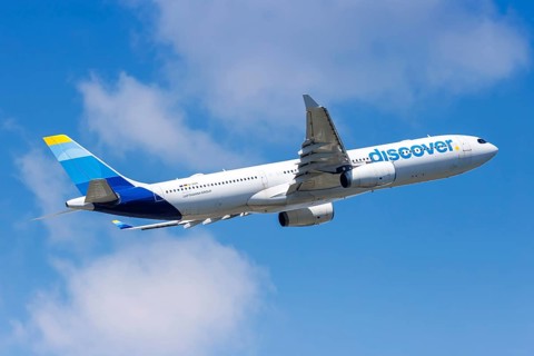 A Discover Airbus A330-300 aircraft with the registration D-AIKK at Frankfurt Airport, Germany,