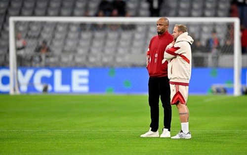 Coach Vincent Kompany FC Bayern Munich FCB inspecting the pitch with assistant coach Aaron Danks FC