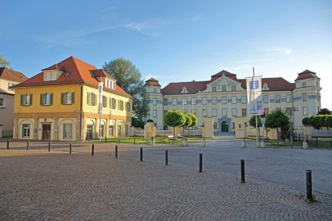 New castle built in 1712, Montfortplatz, Baroque castle, Tettnang, Lake Constance region,
