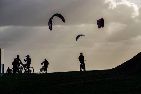 Mountain bike trail with jumps, downhill trail, on the Norddeutschland spoil tip in