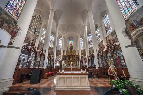 Chancel of the Gothic hall church of St Jakob, start of construction, Pfarrplatz 11 A, Straubing,