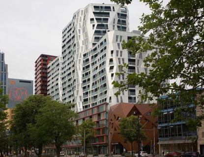 Modern architecture of the Calypso mixed use urban development project Rotterdam, Netherlands