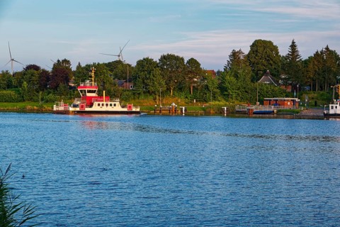 The Pillau canal ferry at the Sehestedt-Süd ferry terminal on the Kiel Canal. Sehestedt,