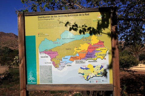 Map of botanical gardens at Rodalquilar, Cabo de Gata natural park, Almeria, Spain, Europe