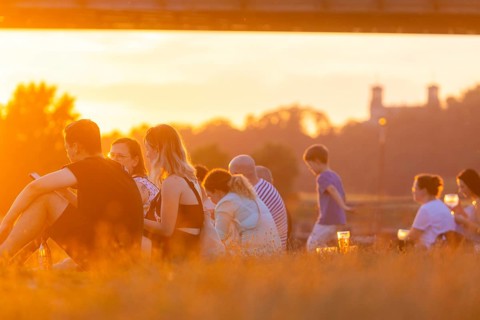 Summer evening at the Blue Wonder on the Elbe, Dresden Loschwitz, Dresden, Saxony, Germany, Europe
