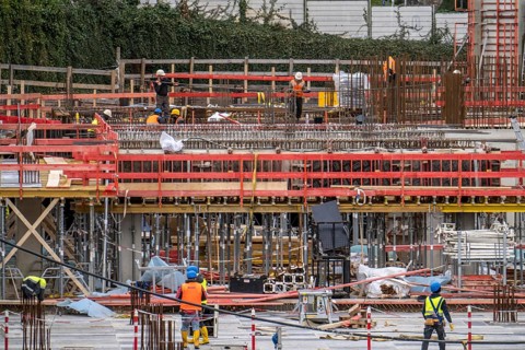 Large construction site in Düsseldorf, construction of condominium North Rhine-Westphalia, Germany,