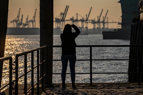 Port of Hamburg, view of the Container Terminal Burchardkai, from Altonaer Ufer, Hamburg, Germany,