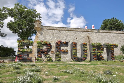 Font Erfurt with planting, greening, vertical garden, nature, green, guardhouse, guardhouse,