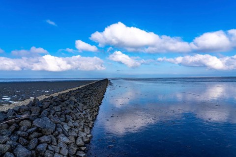 The Wadden Sea, East Frisia, between Bensersiel and Neuharlingersiel, Breakwater behind the dyke,