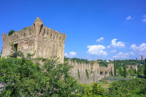 Ruins of the Visconti Bridge from 1395, Borghetto, Valeggio sul Mincio, Province of Verona, Italy,