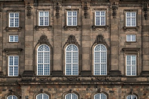 Window front, Christiansborg Palace, Danish Parliament, Folketinget, Copenhagen, Denmark, Europe