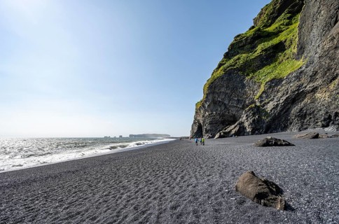 Black beach on the cliffs, Reynisfjara beach, Vik, South Iceland, Iceland, Europe