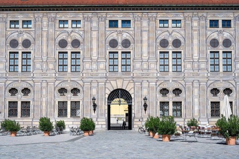 Facade and Tor tor in the Kaiserhof, inner courtyard of the Munich Residence, Munich, Upper