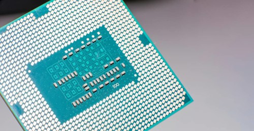 Close up of contacts of a computer microprocessor