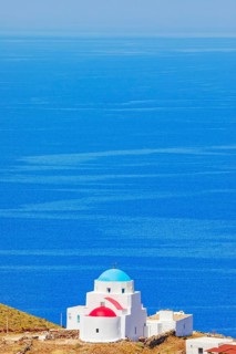 View of Agia Triada church near Mega Livadi village, Serifos Island, Cyclades Islands, Greece,