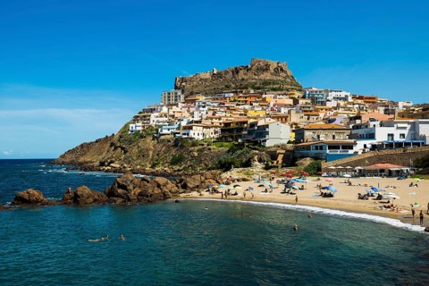 Picturesque town by the sea and beach, Castelsardo, Sardinia, Italy, Europe