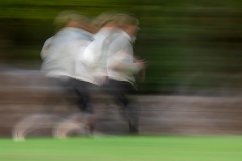 Jogger, long exposure, wipe image, Stuttgart, Baden-Württemberg, Germany, Europe