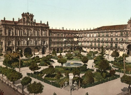 Plaza major in the historic centre of Salamanca, Spain, c. 1890, Historic, digitally restored