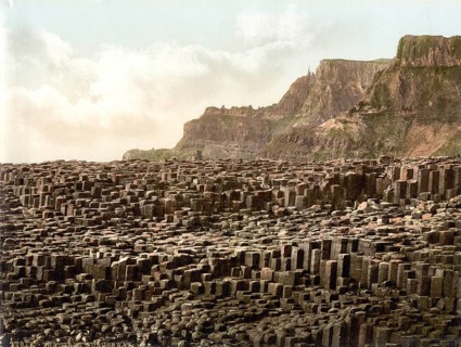 Giant's Causeway, County Antrim, Ireland, Historical, digitally restored reproduction from a 19th
