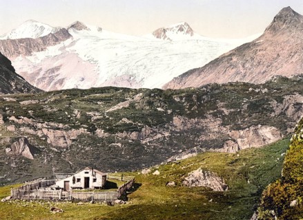 Johannishütte with the Großvenediger, formerly Tyrol, Austria-Hungary, today Austria, Historical,
