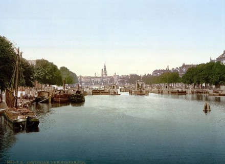 The Binnen Amstel, inner Amstel, Amsterdam, Holland, ca 1895, Historic, digitally restored