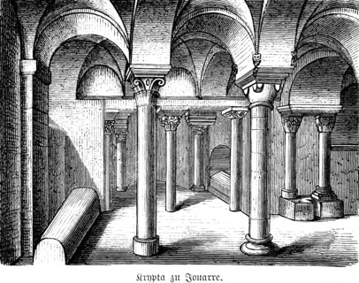 Crypt of Jouarre, Abbey of Notre-Dame de Jouarre, France, historical illustration 1880, Europe