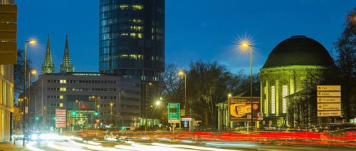 Opladener Strasse, LVR Tower and Koeln-Deutz railway station, Cologne, North Rhine-Westphalia,