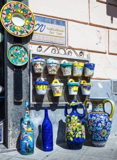 Ceramics and porcelain from Vietri sul Mare from a drone, Amalfi Coast, Salerno, Campania, Italy,