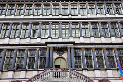 Historic City Hall Stadhuis, main entrance, Ghent, Flanders, Belgium, Europe