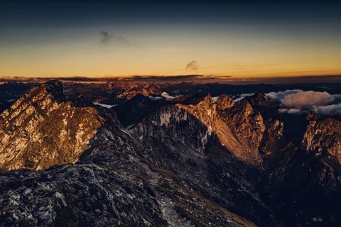 Sunrise hike on the Hochplatte in the Ammergau Alps, Ammergebirge in the Allgäu, Bavaria, Germany,