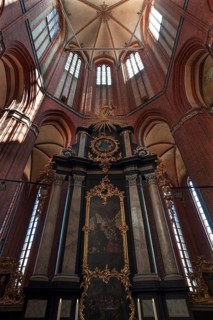 Baroque high altar, 1774, in St Nicholas' Church, late Gothic brick building, built between 1381