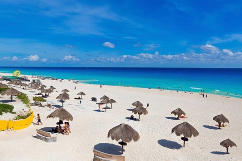 Cancun, Mexico, 20 December, 2019: Playa Delfines (Dolphin Beach) nicknamed El Mirador (The