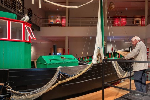 Fishing boat OD. 1 Martha in the NAVIGO Visserijmuseum, fishery museum at Oostduinkerke, Koksijde,
