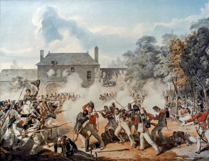 Defence of the Chateau de Hougoumont farm by the British Coldstream Guards during the Battle of