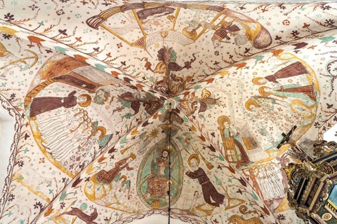 Religious frescoes by the Elmelunde Master in the church of Elmelunde, Mön Island, Denmark, Europe