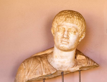 Carved marble portrait of Roman man, archaeology museum, Apollonia Archaeological Park, Albania