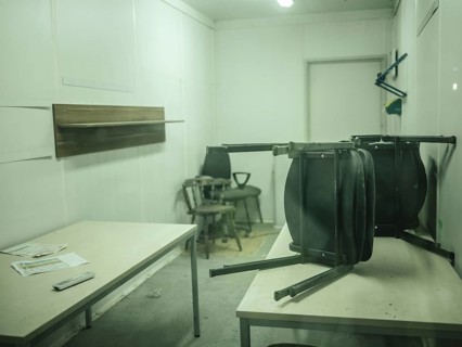 Common room in a construction container in the H53 construction lot, Brenner Base Tunnel, Tyrol,