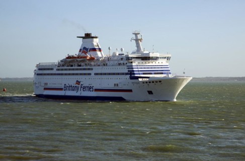 Brittany Ferries ferry ship arriving at Portsmouth, hampshire, England, United Kingdom, Europe