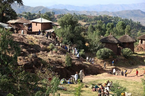 Lalibela, traditional round huts, typical Tukul houses, Ethiopia, Africa