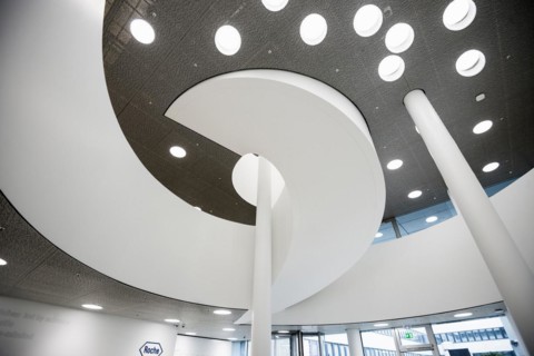 Spiral staircase, Roche Towers, Architects Herzog and de Meuron, Basel, Canton of Basel-Stadt,