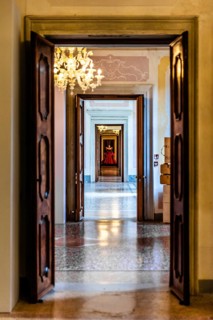 Exhibition of magnificent evening dress creations by fashion designer Roberto Capucci, 17th century