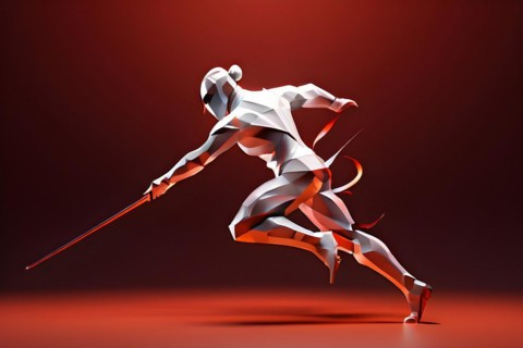 Abstract digital render a fencer morphing into fluid shapes, AI generated, Paris, Paris, Olympic