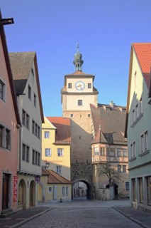 White Tower as part of the historic town fortifications with houses, town wall, town gate, town