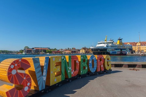 Maritime Svendborg, Frederiksø, Frederiks Island in the harbour, colourful lettering, old