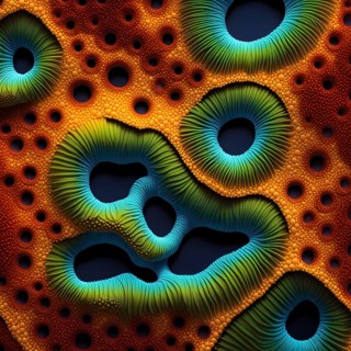 Nano material inspired by gecko feet with intricate patterns and vibrant colors representing