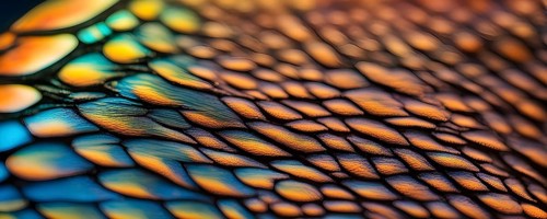 Vibrant butterfly wing with iridescent scales and network of veins, AI generated