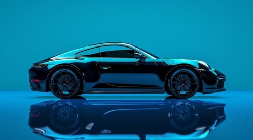 Modern luxury expensive sport car on the exhibition stand, AI generated