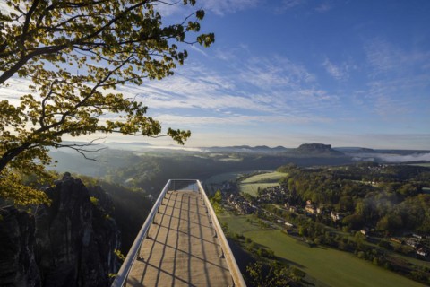 Sunrise in Saxon Switzerland, Rathen, Saxony, Germany, Europe