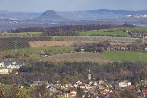 View over Kreischa to the Lilienstein in Saxon Switzerland, Karsdorf, Saxony, Germany, Europe