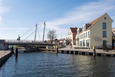 Swing bridge, Königstuhl, Malchower See, Malchow, island town, Mecklenburg Lake District,
